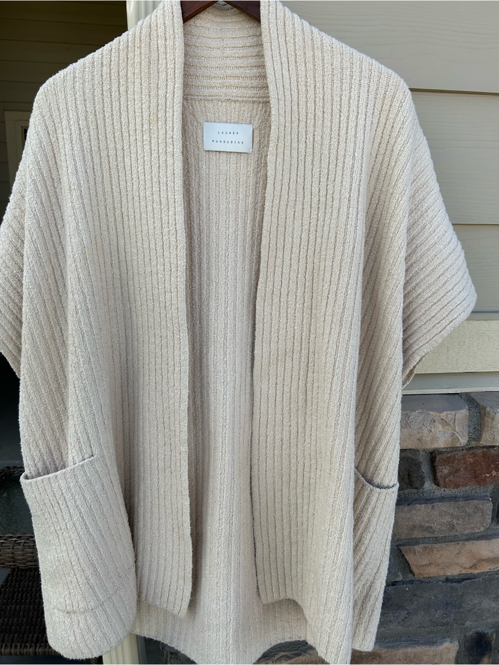 Lauren Manoogian Neutral Ribbed Pima Cotton Open Cardigan with Pockets O/S